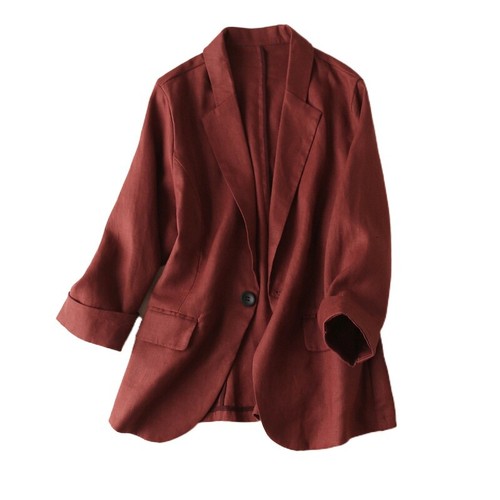 Giacca Tuta Donna Lino Semplice Miscela Lino Blazer Manica 3/4 Top Casual Daily Chic - Foto 9 di 16