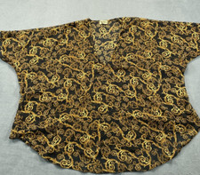 Show Me Your MuMu Top Womens Small Black Oversized Shirt Gold Scroll V Neck Sher