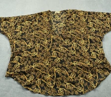 Show Me Your MuMu Top Womens Small Black Oversized Shirt Gold Scroll V Neck Sher