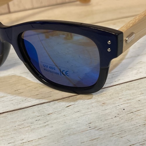 Real-Wood Bamboo Sunglasses Blue & Black Frames Real tree Woodzee Woodies - Picture 2 of 7