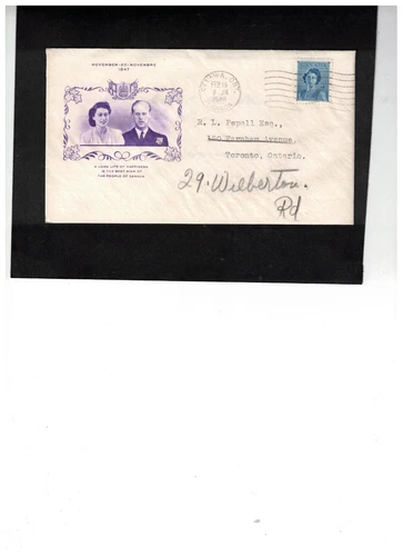 CANADA  1948  4c ROYAL WEDDING on FDC used #276  BOX 535