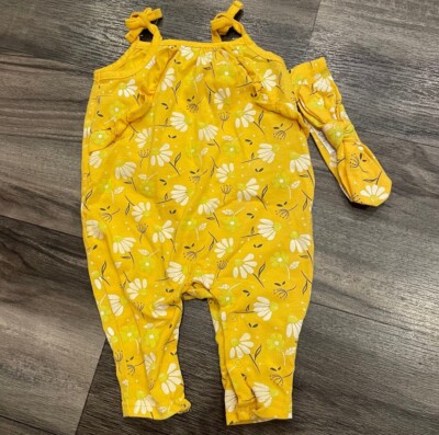 Sterling Baby Yellow Daisy Outfit with Headband jumpsuit size 6m Romper Girl