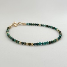 A Natural Blue Turquoise 2-3MM Faceted Round Tiny Gemstone Beaded Bracelet 6-8"