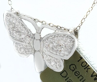 ECHTER DIAMANT SCHMETTERLING ANHÄNGER 10K WEISSGOLD - NEU MIT ETIKETT