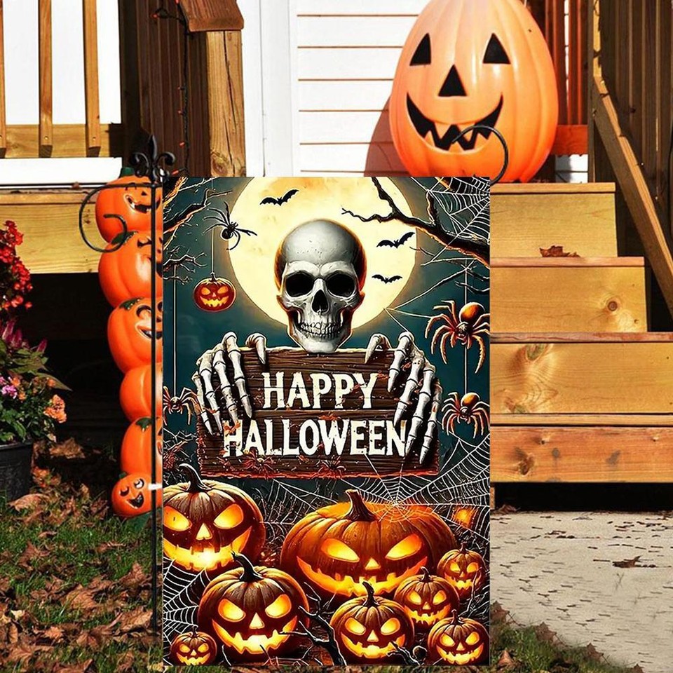Halloween Garden Flag Pumpkin Skeleton Garden Flag Halloween Decorative