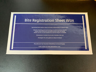 Dental Lab Bite Registration Wax Sheets Blue 6''X3'' Laminated Double Layer 15/Box