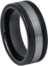 8mm Tungsten Carbide High Polished Shiny Black IP Plated Sides Wedding Band Ring