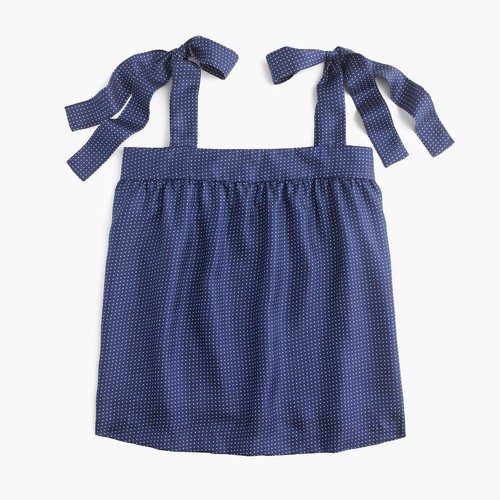 J.CREW Petite tie-shoulder silk top in polka dot Navy Blue White Tank Cami NEW - Picture 3 of 8