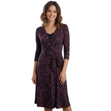 DAVID LAWRENCE Designer Stretch Midi Dress Sz M Black Purple Long Sleeve