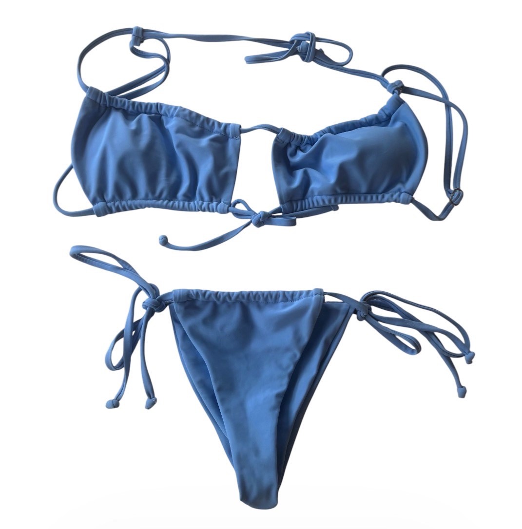 Blue Tie-String Bikini Set Adjustible Swim Wear