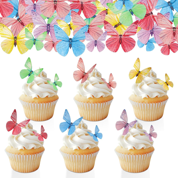 72X Schmetterlinge Tortendeko Essbar Bunt 3D Cupcake Deko Hochzeit Geburtstag-image