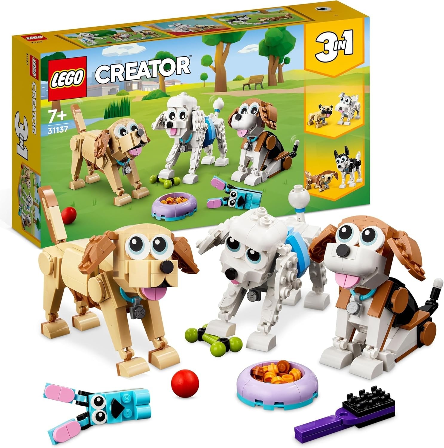 LEGO Creator 31137 Adorables Chiens 3-en-1, jeu de construction de chiots pour enfants