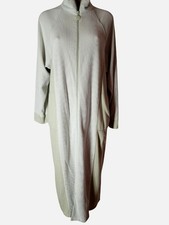 Stan Herman Ribbed Full Zip Lounge Robe Size L High Collar Long Sleeves Green