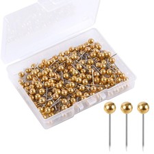 200pcs Map Push Pins, Tacks Round Head Pins for Travel Medium, Gold