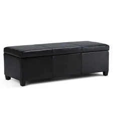 Simpli Home Avalon Faux Leather Storage Bench in Midnight Black