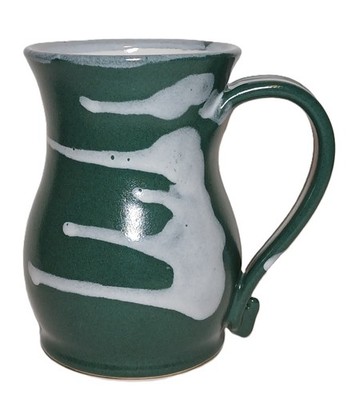 Large 22 oz Studio Art Pottery Stoneware Mug Green Handmade Drip Swirl Glaze