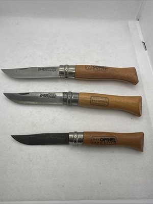 Lot of 3 OPINEL Folding Pocket Knives #6, #8, #9  Made In France Wood Handle
