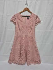 Vince Camuto Blush Pink Floral Lace Fit & Flare Dress Cap Sleeve Scalloped...