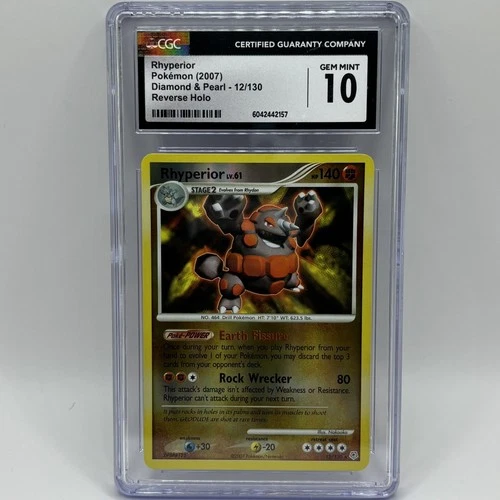 Pokemon Rhyperior Diamond Pearl 12/130 Reverse Holo 2007 CGC 10 POP 3