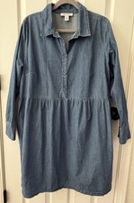 Nine West Jeans Women's Blue Denim Long Sleeve Shirt Dress with Pockets, Sz XXL