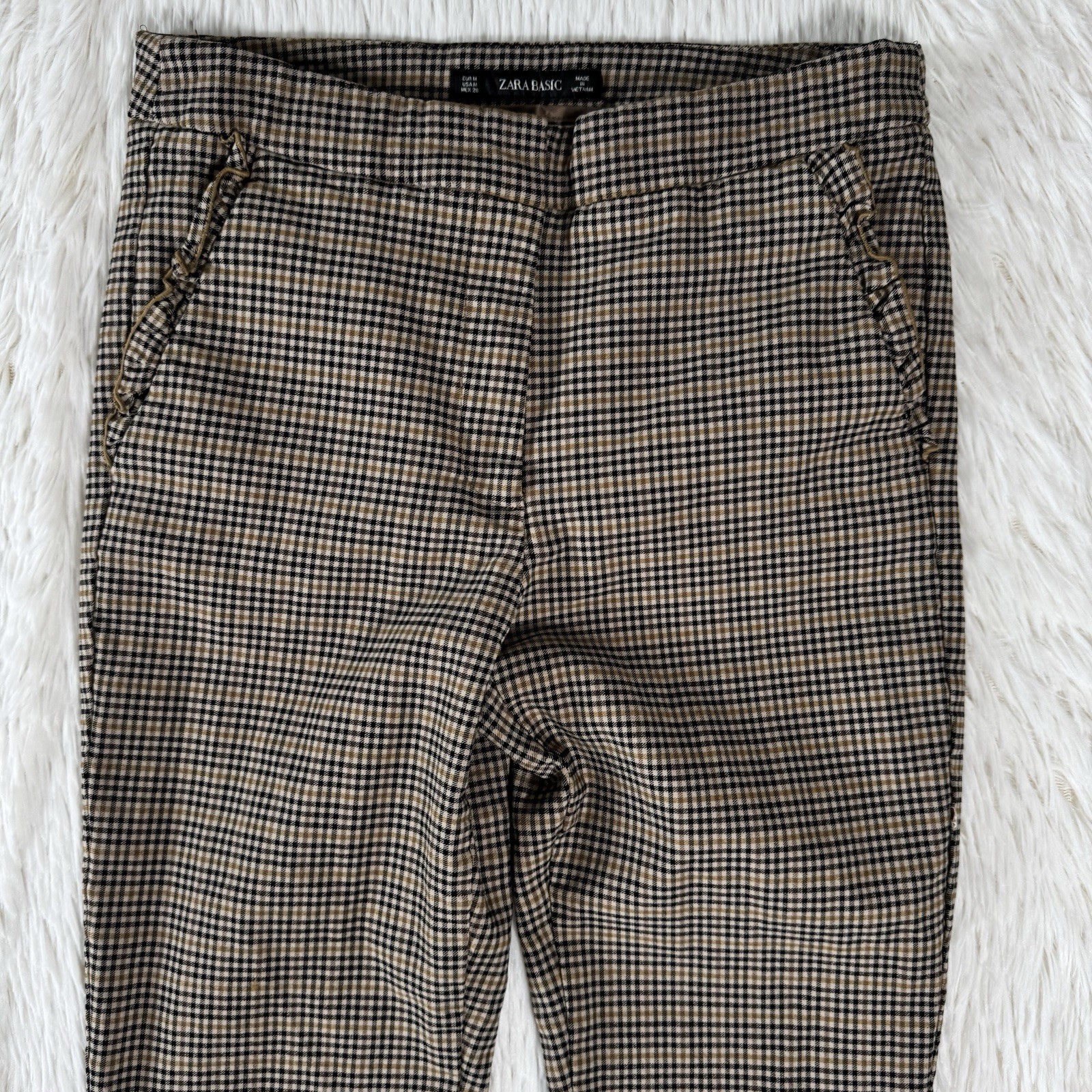Zara Basic Tan Checked Mid-Rise Flat Front Slim L… - image 15