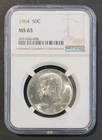 1964 50C KENNEDY HALF DOLLAR NGC STANDARD BROWN LABEL GRADED MS65 !! K-008