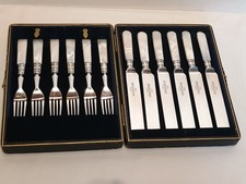 Antique Sheffield England Silverplated Set Knife And Fork Mother of Pearl