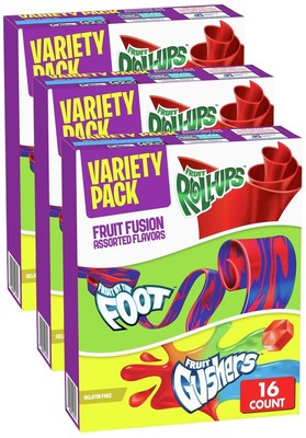 Fruit Roll-Ups, by the Foot, Gushers, Snacks 16 Count (Pack of 3) 