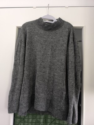Oversized Vintage Strickpullover Lang Grau Gr. L
