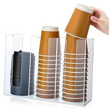 3 Compartments Acrylic Coffee Cup Dispenser Organizer Paper Cup Lid Clear