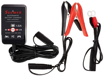 Suuwer 1.5-Amp Trickle Charger 8V/12v Fully-automatic Smart Battery Ch