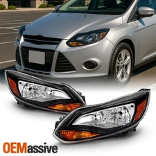 For 2012 2013 2014 Focus Sedan Hatchback [Halogen Type] Black Headlights Pair