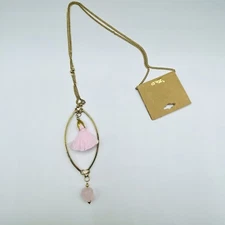 ZAD Pink Gold Tone Pendant Fringe Bead Necklace 28” New