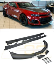 Front Lip & Side Skirts For 19-Up Camaro SS RS LT LS PRIMER BLACK ZL1 1LE Style