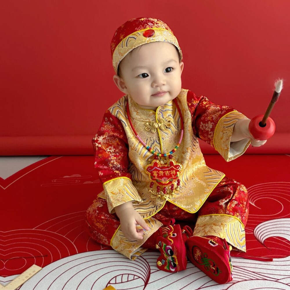 Red and Golden Chinese Baby Tang Jacket for birthday Red Egg and Ginger  parties