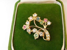 Spilla Vintage In Oro Con Fiori E Strass Color Pastello 1B 40