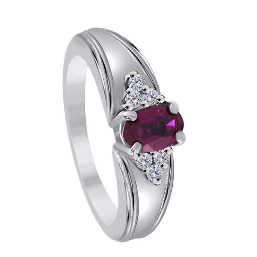 0.64Ct Amethyst Stone & Natural White Diamond Engagement Ring in 10K Solid Gold - Picture 2 of 15