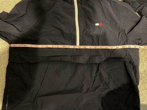 Vtg Men’s Tommy Hilfiger Pullover Jacket L Large Navy Hood Pouch Pocket EUC - Picture 12 of 14