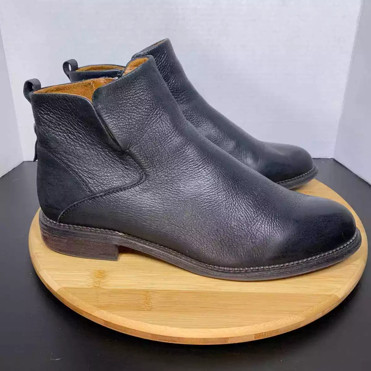 Womens black soft top leather ankle boots