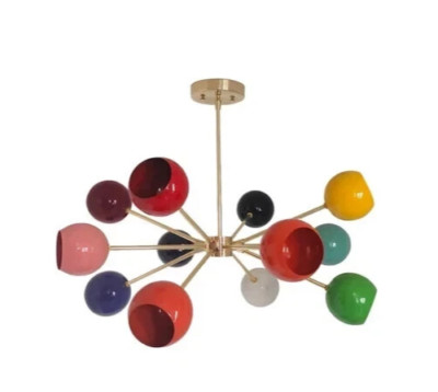 12 Arms Eyeball Chandelier Fixture Handcrafted Multicolored Shade Modern Pendant