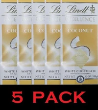 5x NEW Lindt Excellence COCONUT WHITE Chocolate Bar 3.5 oz - 1 Bar - 5 PACK