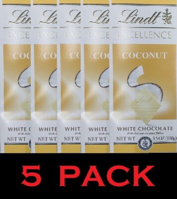 5x NEW Lindt Excellence COCONUT WHITE Chocolate Bar 3.5 oz - 1 Bar - 5 PACK