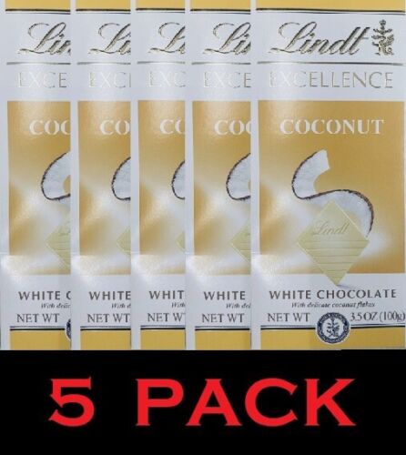 5x NEW Lindt Excellence COCONUT WHITE Chocolate Bar 3.5 oz - 1 Bar - 5 PACK - Afbeelding 1 van 3