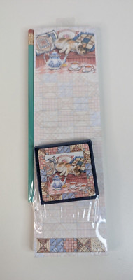 Wellspring Magnetic Lined Pencil List Pad and Tile Magnet COZY CAT Tea Pot NEW