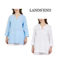 NEW! WOMEN'S LANDS' END LINEN BLEND NOTCH NECK 3/4 SLEEVE TUNIC TOP! VARIETY
