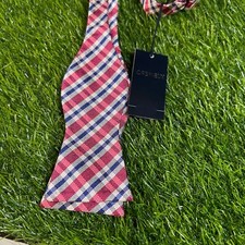 Cremieux Silk Bow Tie Self Tie Blue Pink Plaid Pattern Adjustable Preppy NWT 39
