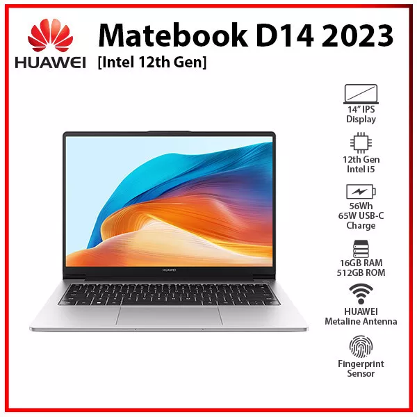 Huawei MateBook D 14 2023 16+512GB 12th Gen Intel Core i5-1240P Windows  Laptop