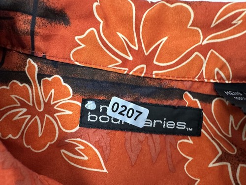 Y2K No Boundaries Microfiber Hawaiian Shirt Men L Orange Floral Hibiscus Tribal - Picture 10 of 10
