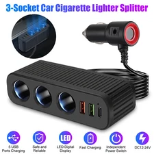 6-in-1 3Way Car Cigarette Lighter Socket Splitter Fast Charger Power Adapter 12V