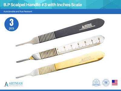 B.P Scalpel Handle #3 with Inches Scale Set of 3 ARTMAN